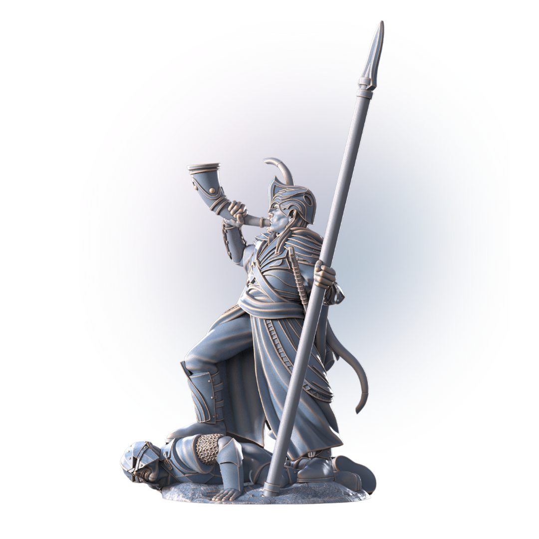 Galanthir Elves_ 1x warrior with horn and spear