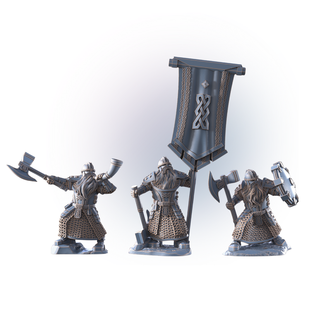 Kalak Dwarves - Command group_ 1 captain, 1 banner, 1 horn