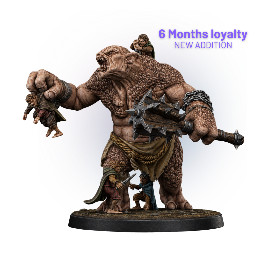 [6 Months loyalty] Cave Troll fighting halflings in 50mm base
